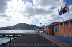 Captain Hodge Wharf and flags in Philipsburg St Maarten.jpg