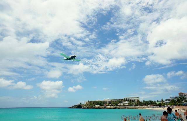 Small Single Propeller Airplane over the waters next to Maho Beach.jpg
