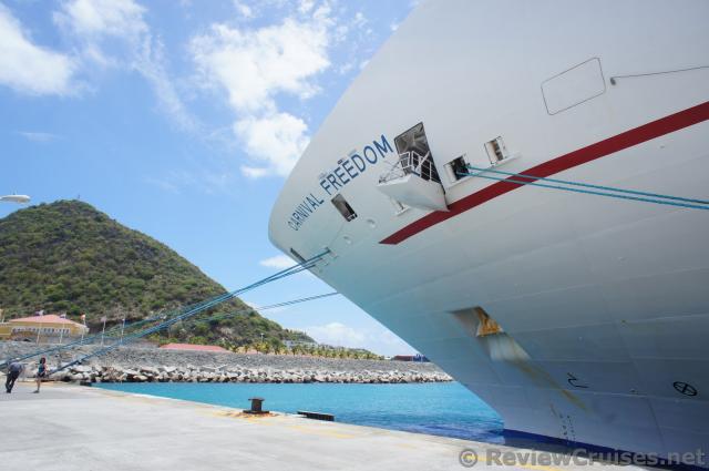 Stern of Carnival Freedom docked in St. Martin.jpg