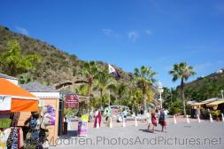 St Maarten flag and palm trees at St Maarten cruise terminal area.jpg