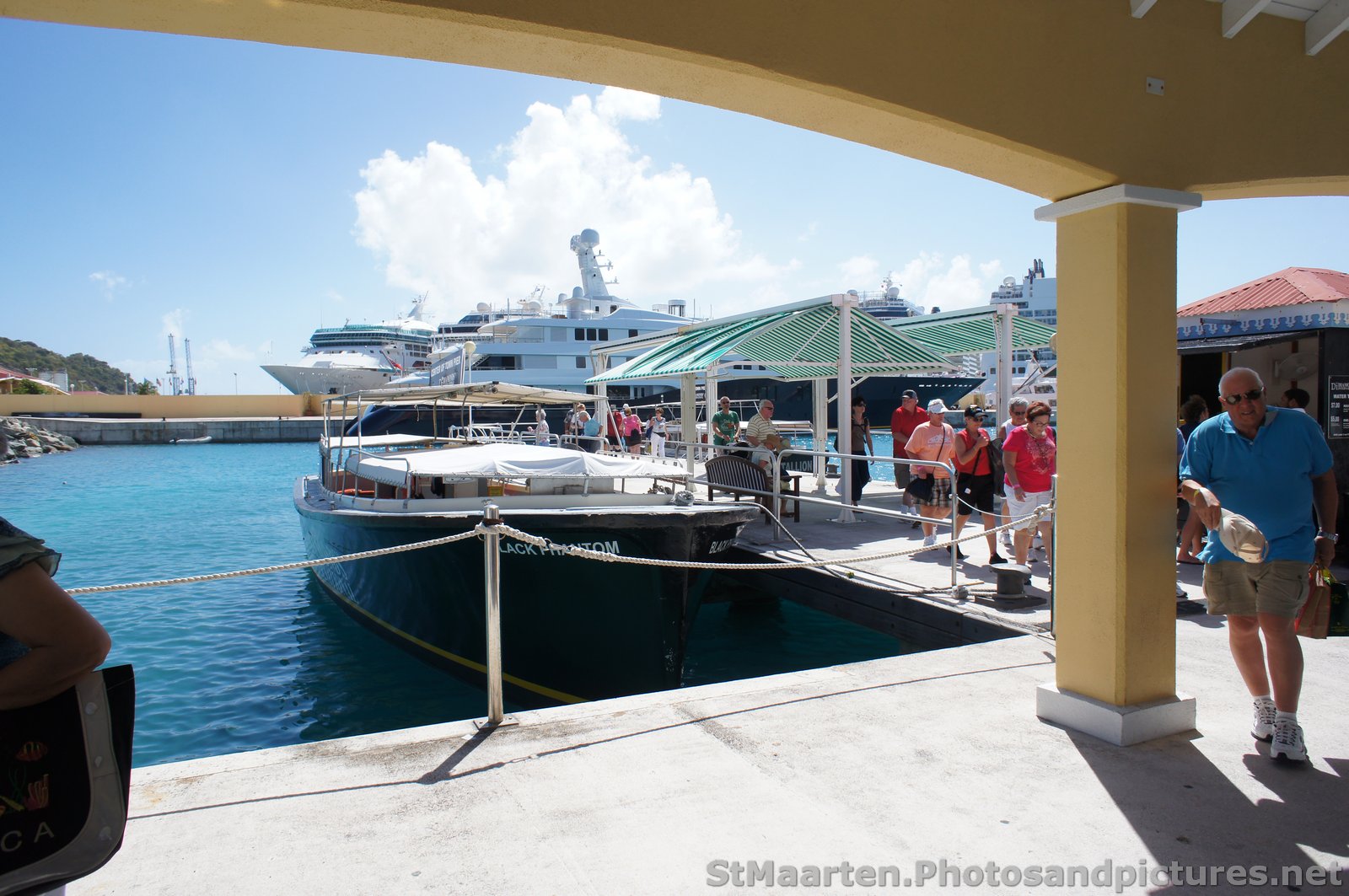 Black Phantom Water Taxi docked at cruise area of St Maarten.jpg
